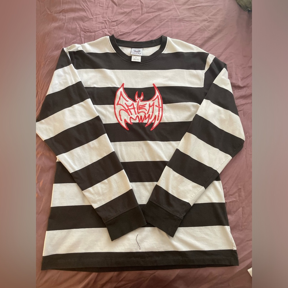 Salem7 Hoodbat Black & White Stripe Long Sleeve T-Shirt